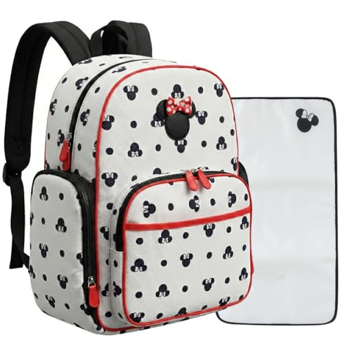 Disney Mickey Mouse Baby Multi-Functional Diaper Bag Backpack with Changing Pad, Stroller Attachment and Insulated Bottle Holder Pockets | Amazon (US)