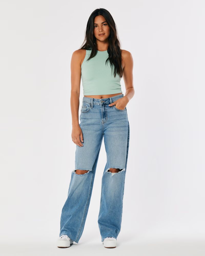 High-Rise Baggy Wide-Leg Jeans | Hollister (US)