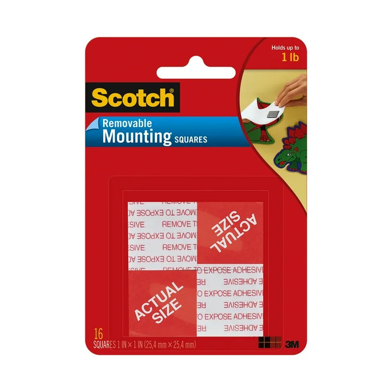 Scotch Removable Mounting Squares, 1 in. x 1 in., White, 16/Pack | Walmart (US)