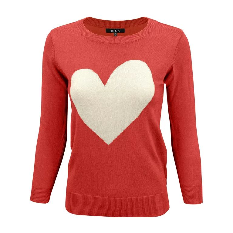 YEMAK Women's Love Heart Chenille Crewneck 3/4 Sleeve Casual Pullover Sweater MK3595-TMT/OAT-M | Walmart (US)