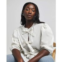 Tie Front Puff Sleeve Smock Top | Simply Be (UK)