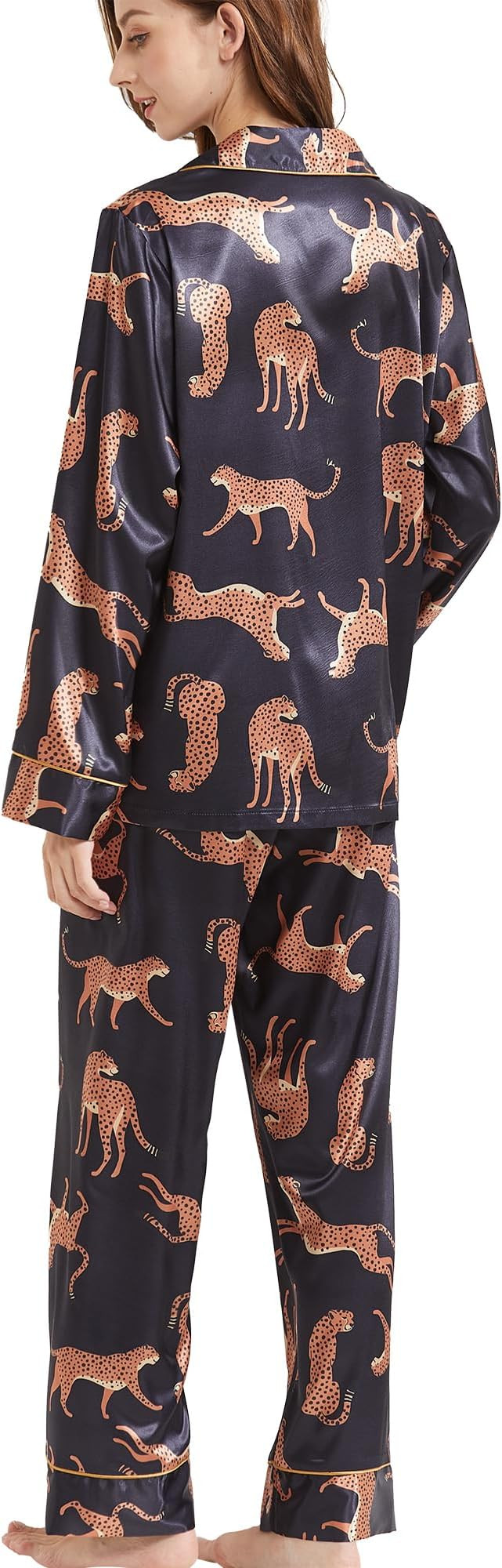 Women’s Silk Satin Classic Long Sleeve Pajamas Button Down Silky 2 Pcs Pattern Set Loungewear S... | Amazon (US)