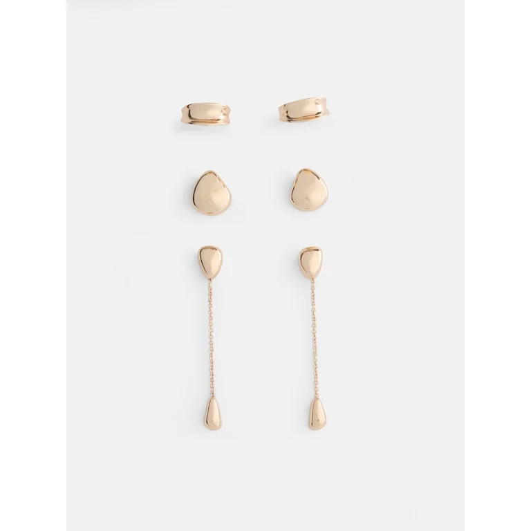 Scoop Women's Gold Tone Mixed Shape Drop Earrings, 3-Pairs | Walmart (US)