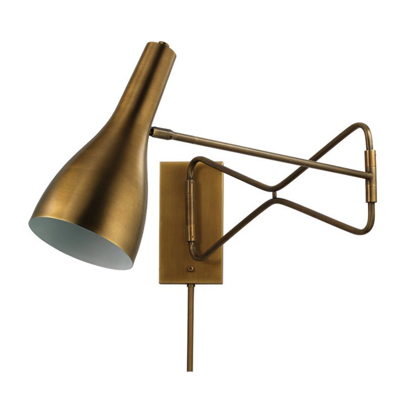 Jamie Young Co Lenz Swing Arm Steel Metal Wall Sconce in Antique Brass | Cymax