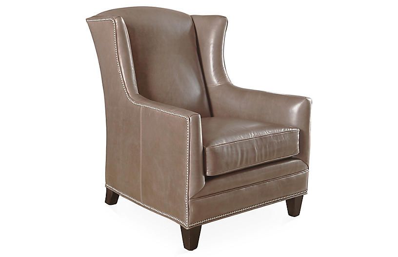 Lena Wingback Chair, Cedar Leather | One Kings Lane