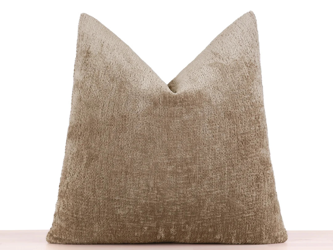 Taupe Textured Pillow Cover, Euro Sham Cover, Boho Throw Pillow, Sherpa Super Soft Fabric, Cozy C... | Etsy (US)