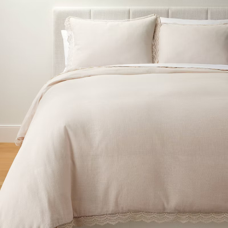 Lace Border Cotton Slub Duvet & Sham Set - Threshold™ designed with Studio McGee | Target