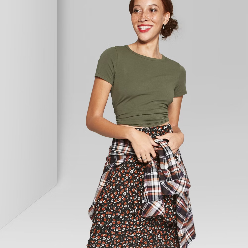 Women's Basic Sleeve Crew Neck Little T-Shirt - Wild Fable Olive M, Green | Target