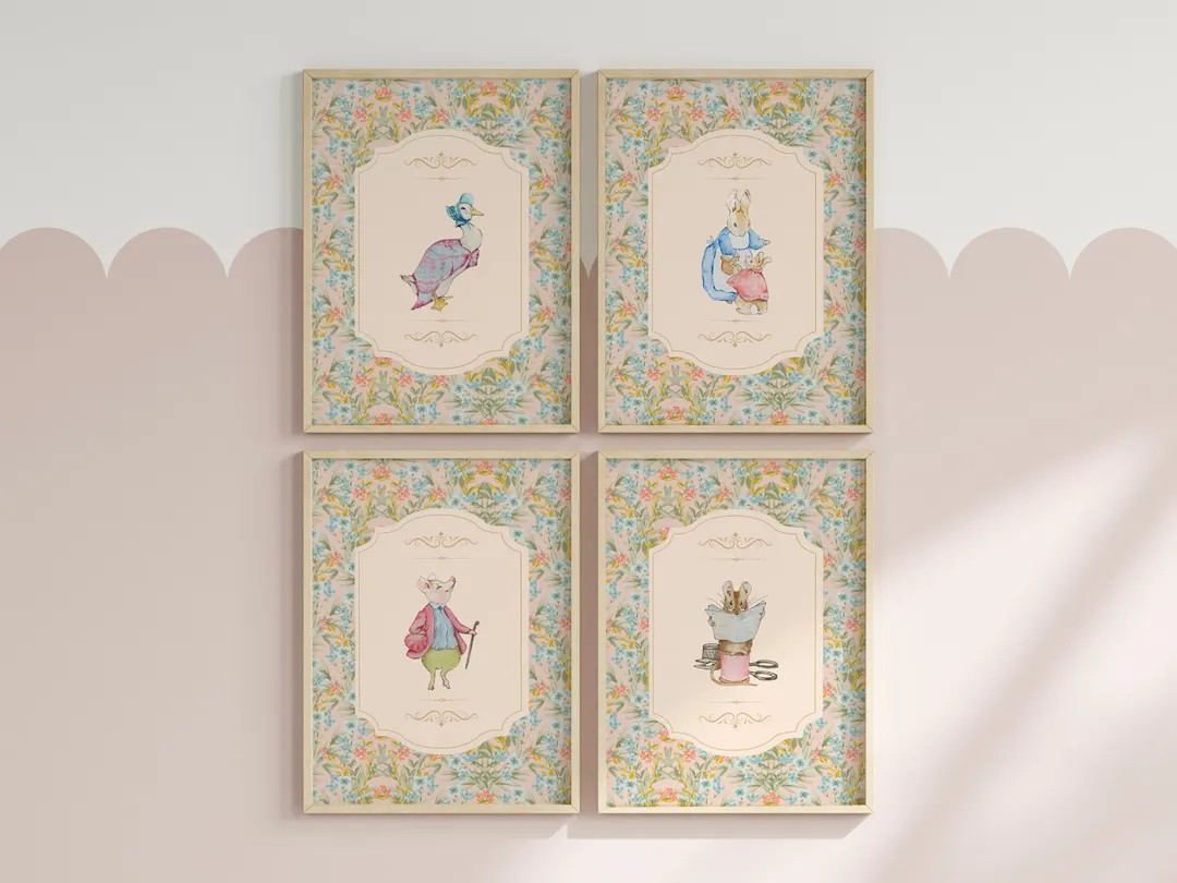 Peter Rabbit Nursery Prints Above Crib Nursery Classics Decorating Girls Nursery Vintage Wall Art... | Etsy (US)