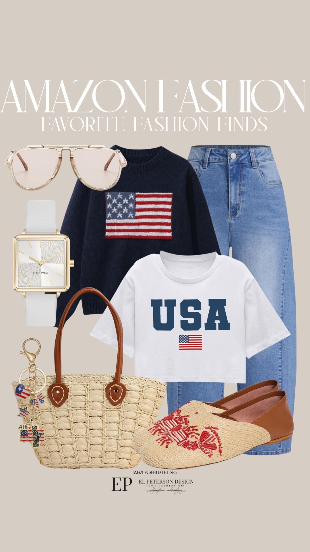 Amazon
Sunglasses
Sweater
Jeans
Tshirt
Purse
Keychain
Watch
Mules