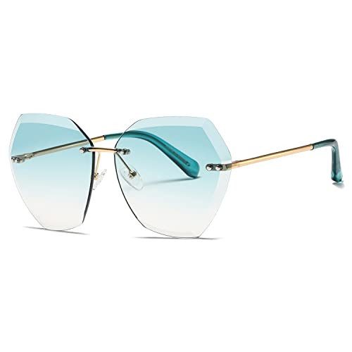 AEVOGUE Sunglasses For Women Oversized Rimless Diamond Cutting Lens Sun Glasses AE0534 (Gold Frame Gradient Peafowl Green) | Amazon (US)