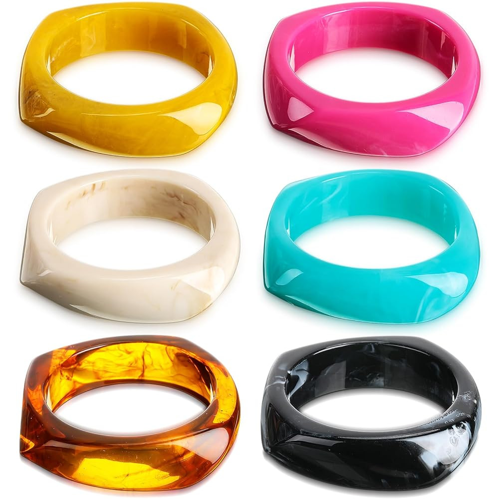 4 Pcs Colorful Square Acrylic Resin Bangle Bracelet Wide Geometric Irregular Wristbands Women | Amazon (US)