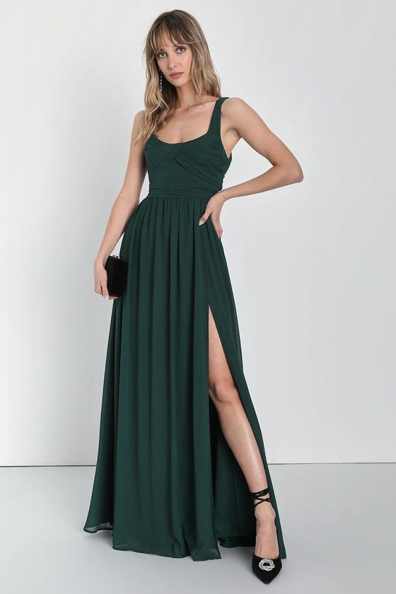 Sensational Moment Emerald Green Pleated Maxi Dress | Lulus (US)
