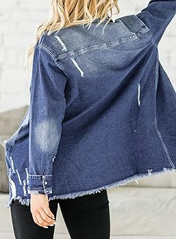 Dokotoo Women's Oversized Denim Jacket Casual Long Sleeve Denim Shirts Distresse Jean Jacket Fall... | Amazon (US)