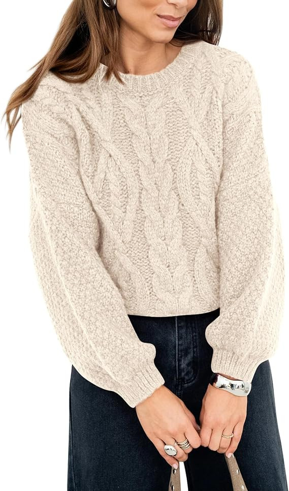 BTFBM Womens Sweaters Fall 2026 Oversized Sweater Pullover | Casual, Long Sleeve, Cable Knit, Cre... | Amazon (US)