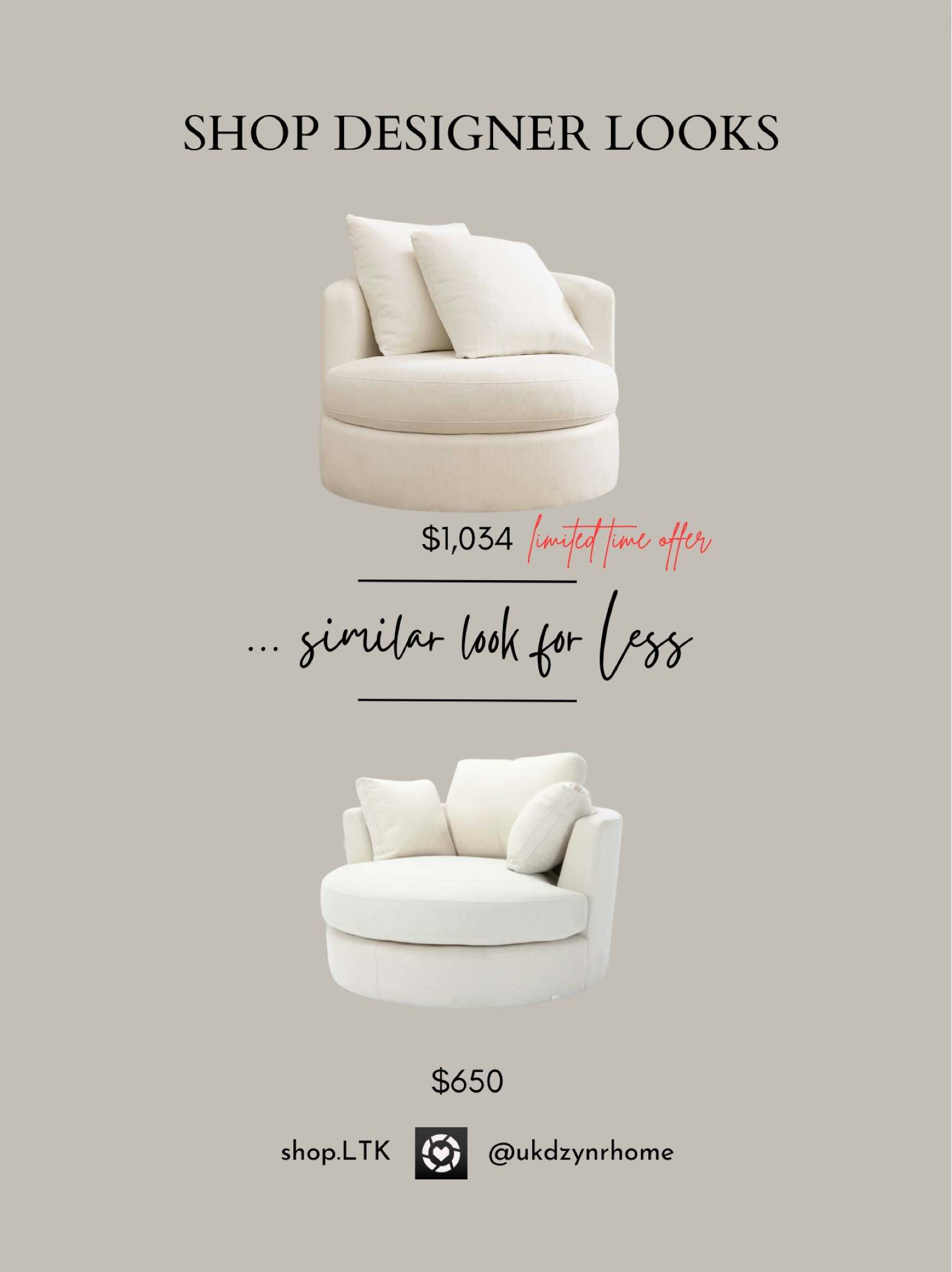 Designer Looks Swivel Chair with similar looks for less!! Limited time offer on designer brand..

Swivel Chairs
Accent chairs
Cozy chairs

#LTKFind #LTKhome