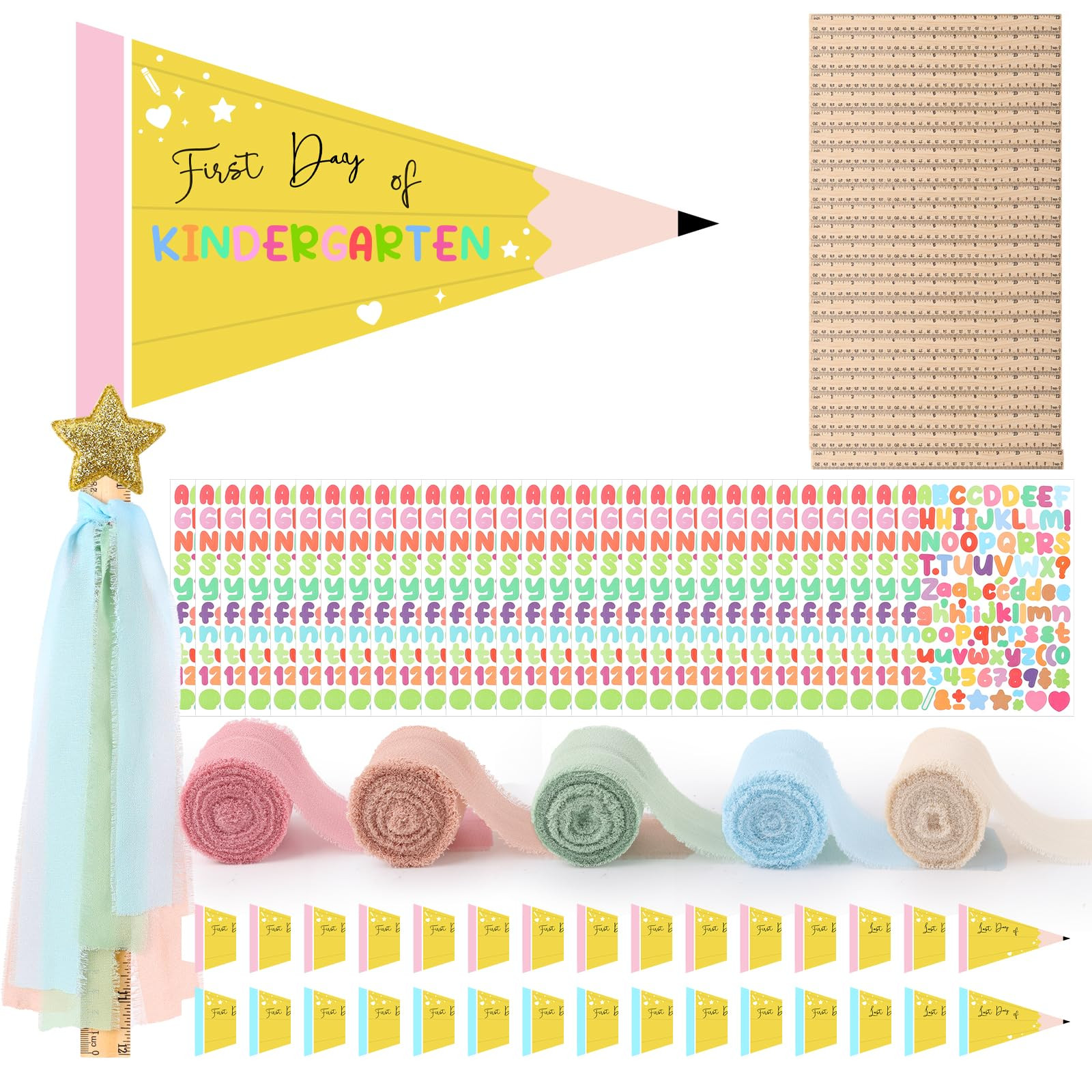24 Set First Day of School Flag DIY 2025 Back to School Pennants Last Day Of Preschool Kindergart... | Amazon (US)