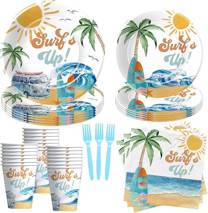Surf Party Decorations Tableware For Boys - Surf's Up Birthday Party Supplies, Paper Plate, Cup, ... | Amazon (US)