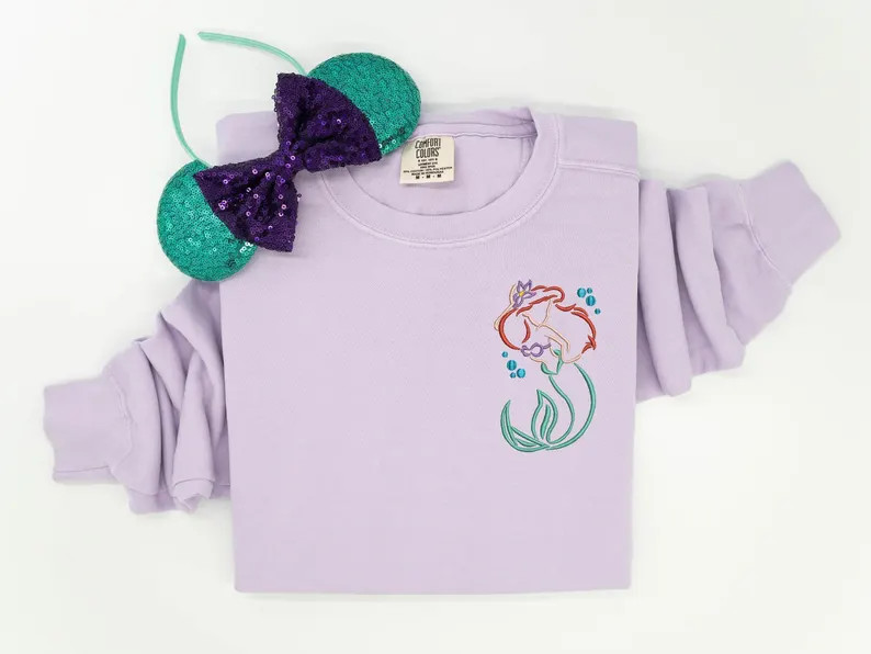 Ariel embroidered Crewneck, The Little Mermaid embroidered sweatshirt, Ariel t-shirt, Disney Prin... | Etsy (US)