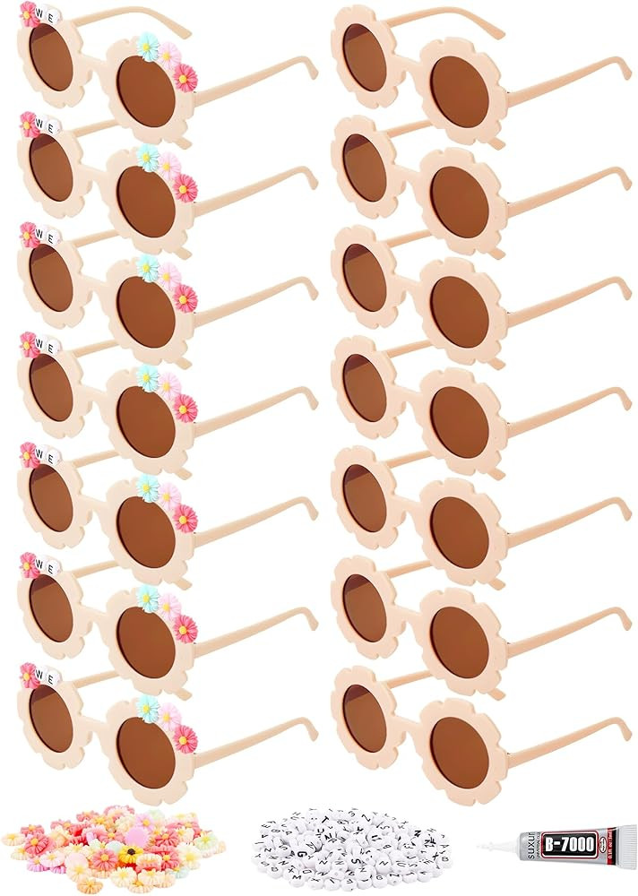 Dunzy 14 Pcs DIY Round Flower Sunglasses with 200 Random Letter Beads 50 Daisy Charms Glue for DI... | Amazon (US)