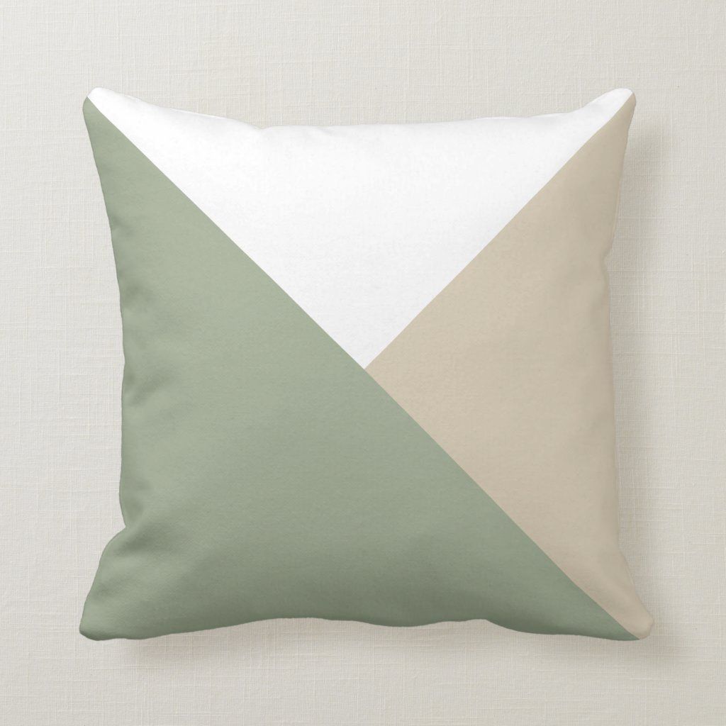 Modern Color Block Triangles Sage Green Beige Throw Pillow | Zazzle