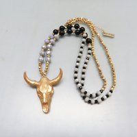 Pure Southwestern Or Western Cow Skull Beaded Necklace, 32 Inches Long | Etsy (US)