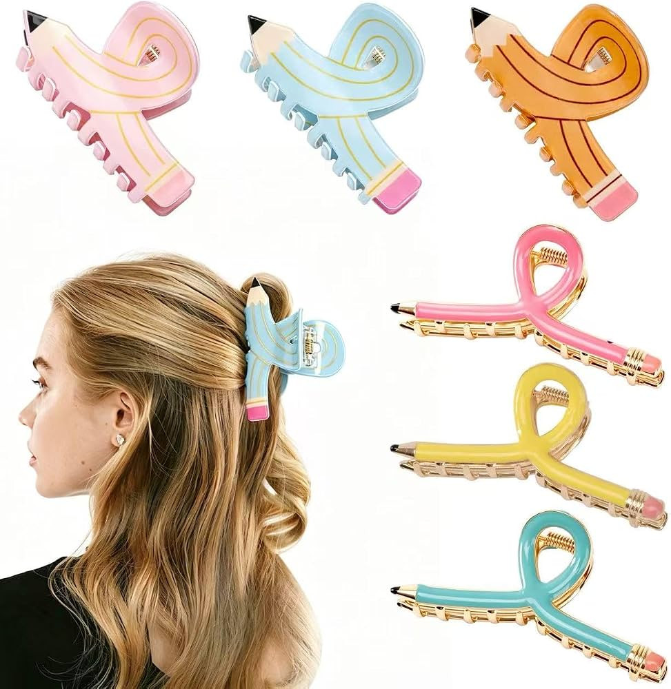 6Pcs Pencil Hair Claw Clips \u2013 Funny Teacher Appreciation Gifts, Cute Back to School Teacher ... | Amazon (US)