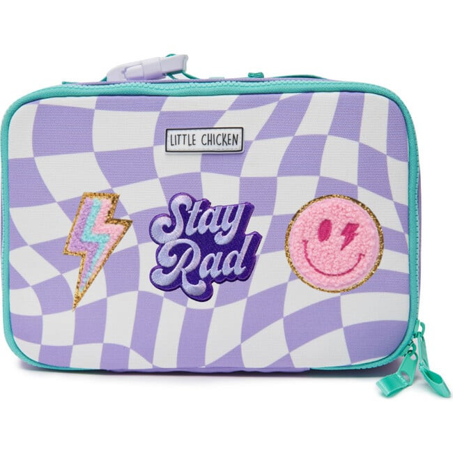 Checkered Pattern Lunchbox With Patches, Purple | Maisonette