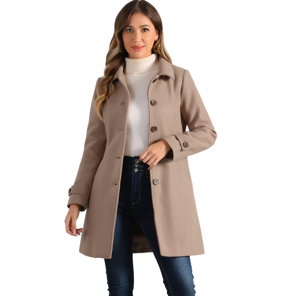 Allegra K Women's Winter Outerwear Peter Pan Collar Mid-thigh A-line Single Breasted Coat | Target