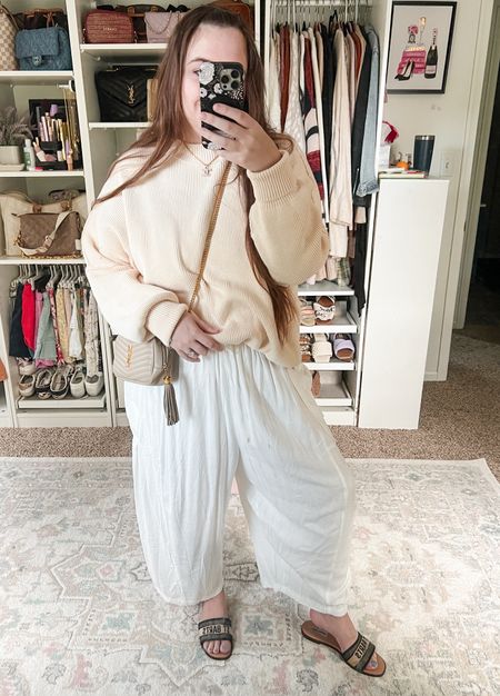 It’s giving coastal grandma vibes. No seriously these free people pants are the best things to ever exist. I’m wearing a medium and normal wear Large in pants. 

#LTKfindsunder100 #LTKmidsize #LTKSeasonal
