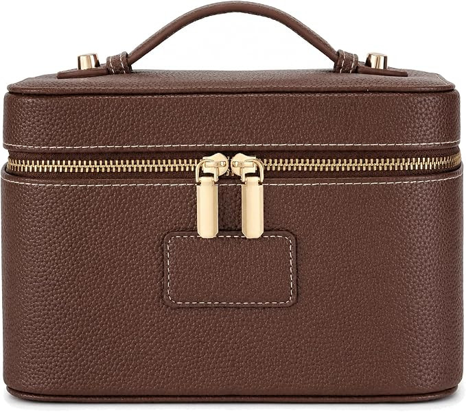 Makeup Bag Travel Toiletry Leather Cosmetic Case, Waterproof Makeup Organizer with Brush Holder, ... | Amazon (US)