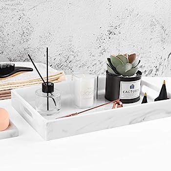 Luxspire Vanity Tray with Handles, 15"x 9.4" Bathroom Countertop Kitchen Serving Tray, Resin Glossy  | Amazon (US)