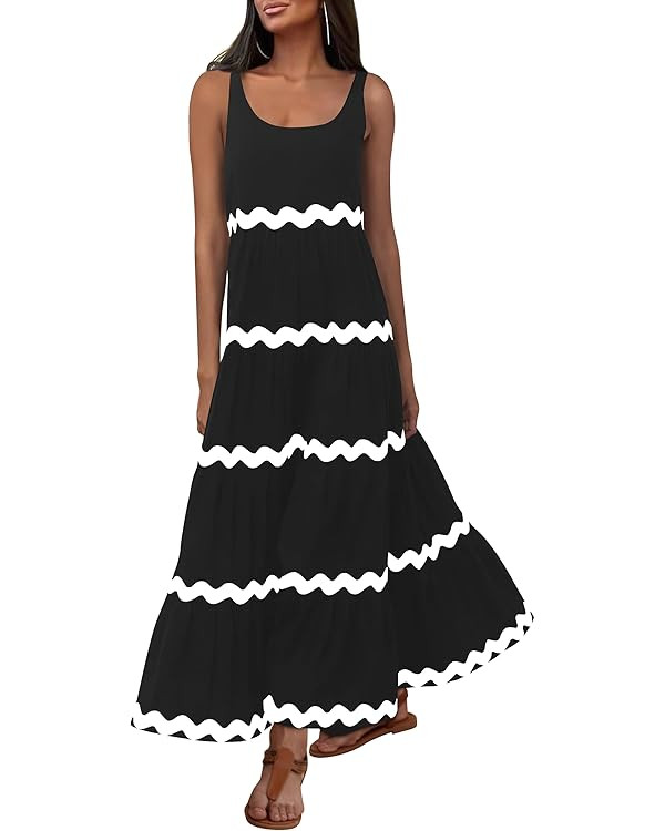 PRETTYGARDEN Women's 2024 Summer Sundresses Sleeveless Scoop Neck Tiered Flowy Beach Vacation Par... | Amazon (US)