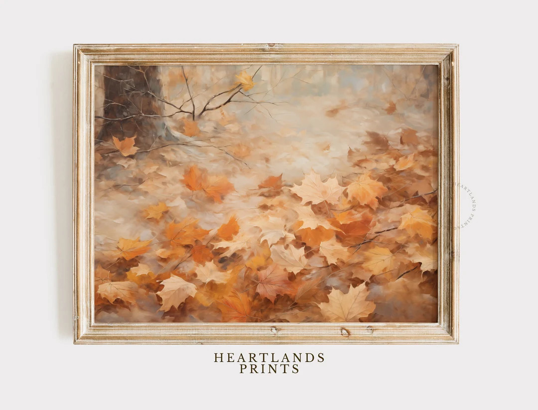 Rustic Fall Leaves Wall Art Printable Landscape Painting Meadow Flowers Art Rustic Moody Lighting... | Etsy (US)