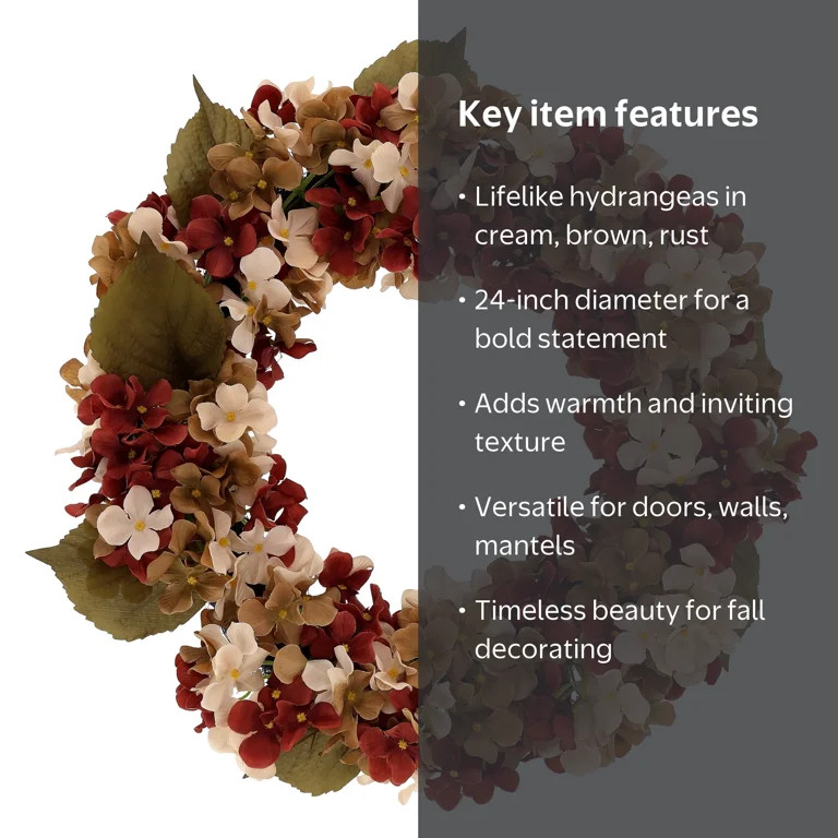 My Texas House Fall Hydrangea Wreath, Cream and Brown, 24" | Walmart (US)