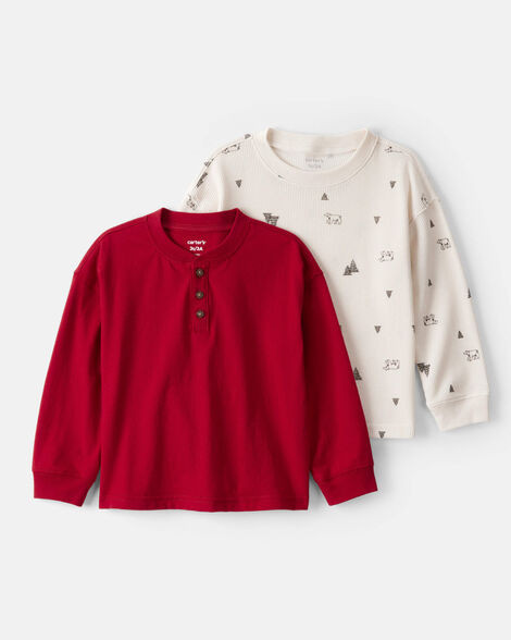 Toddler Boy 2-Pack Long-Sleeve T-Shirts - White/Red | Carter's Inc