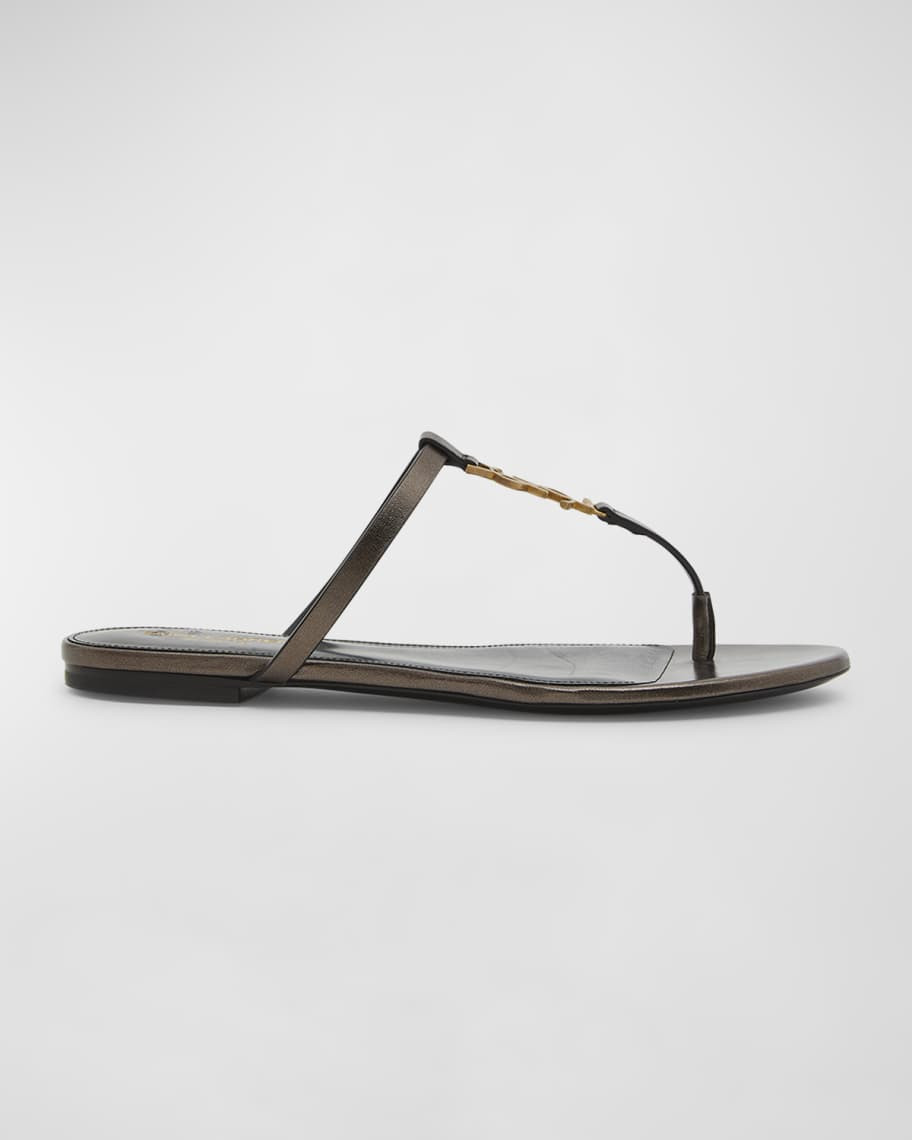Saint Laurent Cassandra Leather YSL Thong Sandals | Neiman Marcus