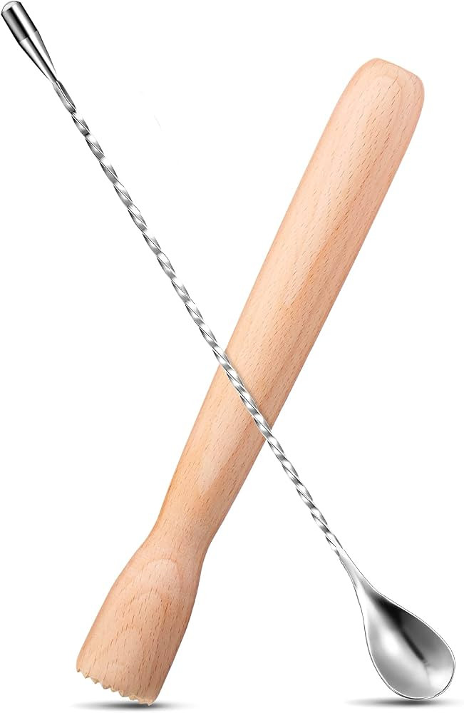 Wooden Cocktail Muddler Drinks Muddler Bar Muddler and 12 Inches Spiral Mixing Spoon Stainless St... | Amazon (US)