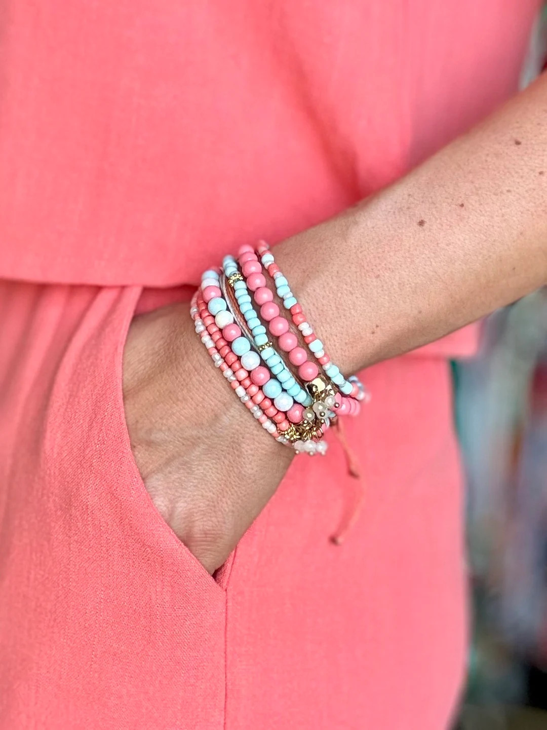 Desert Peach, Beautiful Desert Peach & Azure Blue Beaded Bracelets With Boho String Bracelet and ... | Etsy (US)