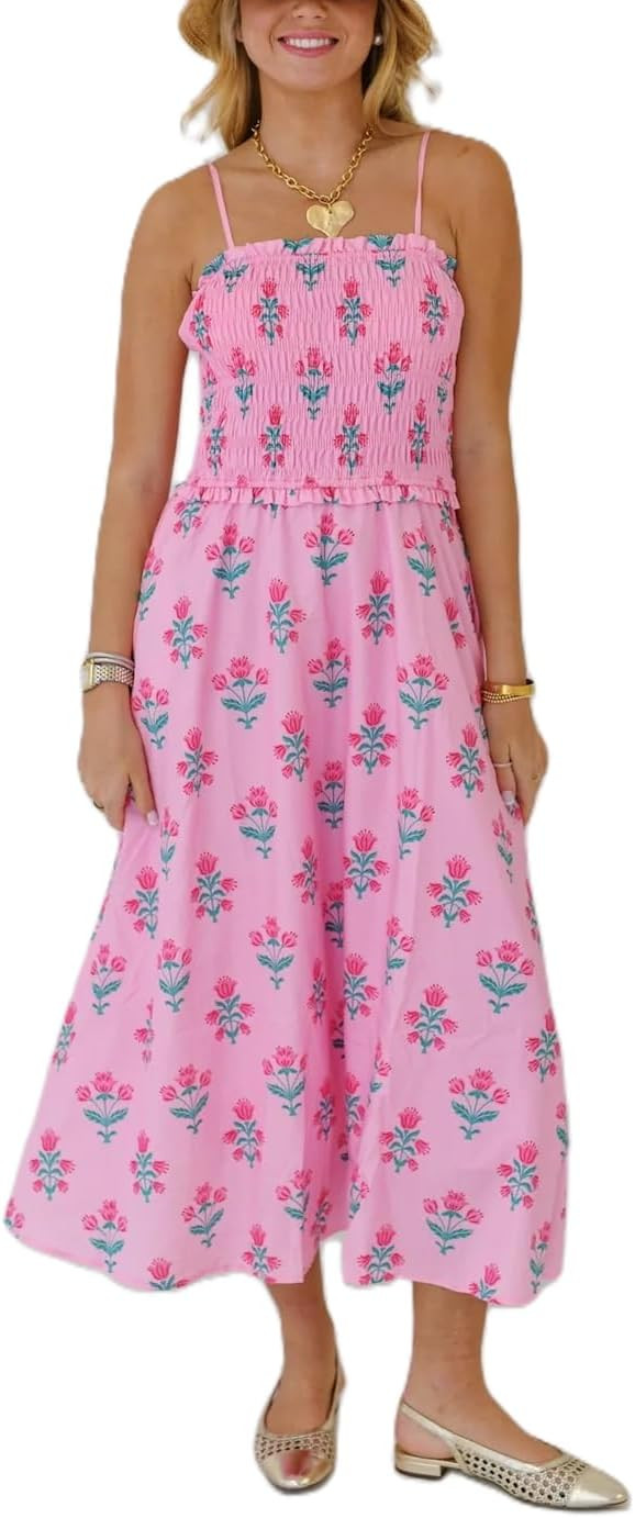 Women Y2k Boho Maxi Dress Tie Shoulder Backless Strappy Tiered Flowy Dress 2024 Summer Floral Bea... | Amazon (US)