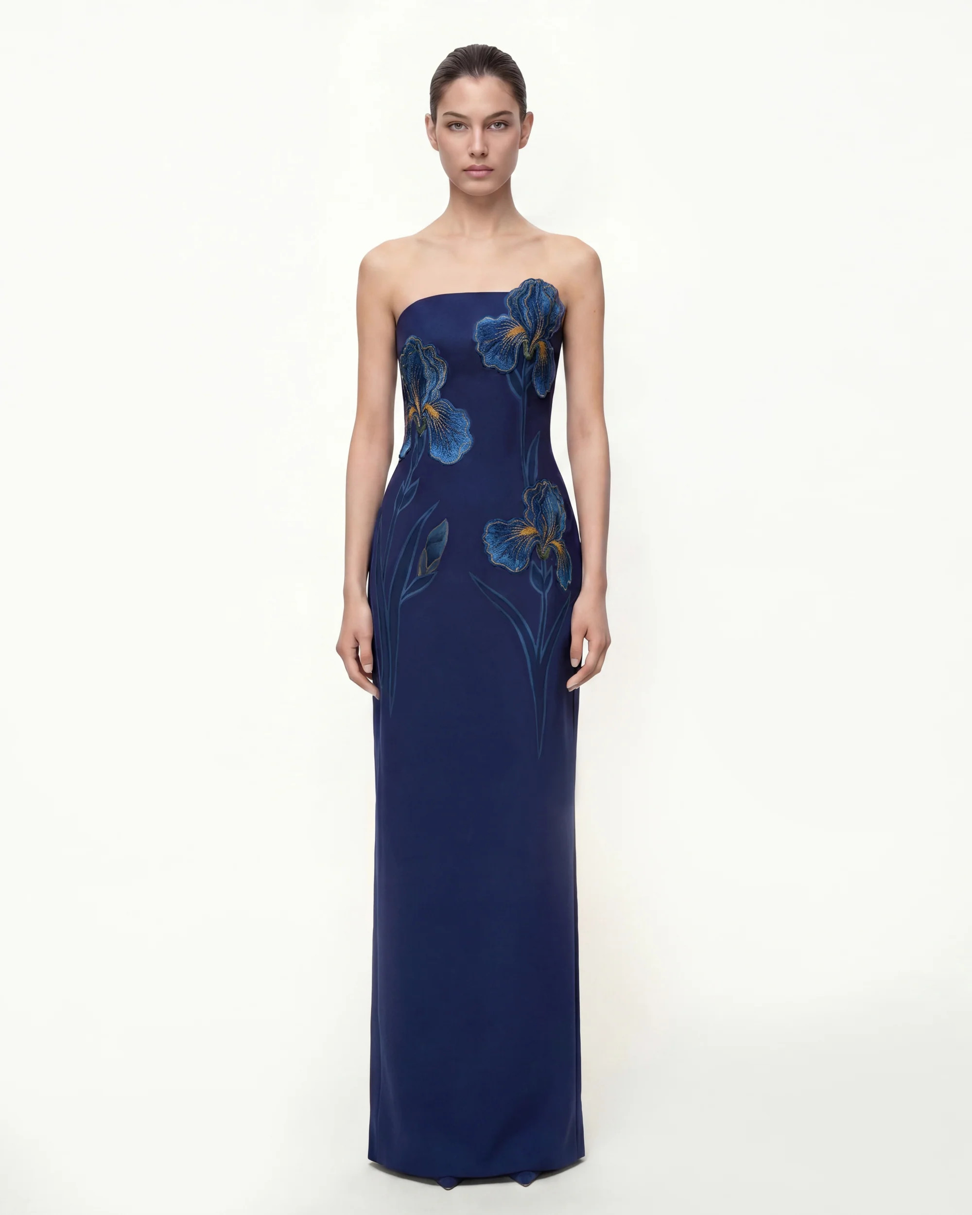 Iris Embroidered Strapless Maxi Dress - Navy Blue | JW PEI US