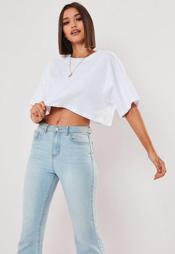 White Drop Shoulder Oversized Crop Top | Missguided (US & CA)