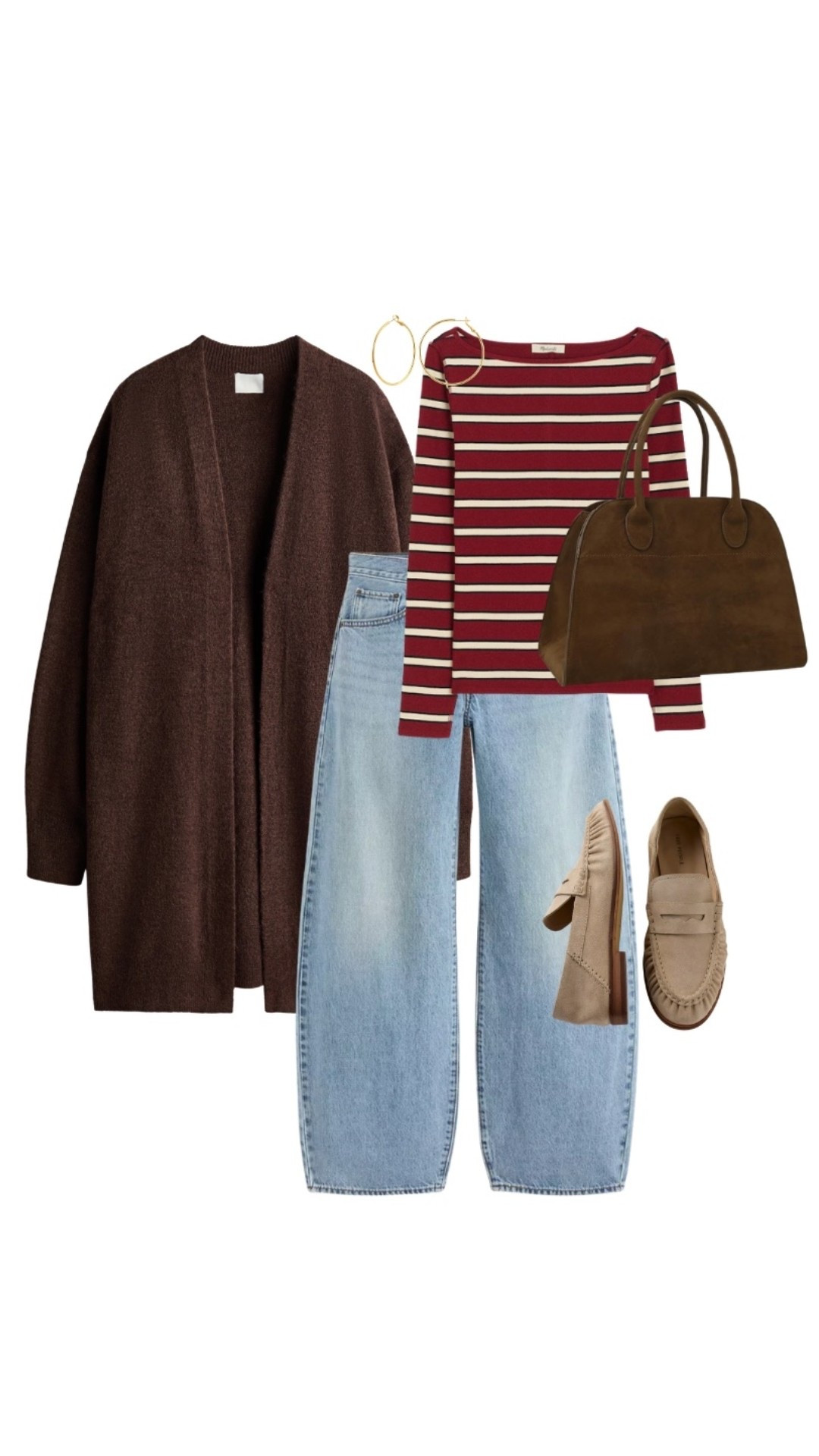 Cool girl, warm toned fall casual outfit with duster cardigan from H&M

Boatneck shirt, striped shirt, duster cardigan, bowler bag, loafers