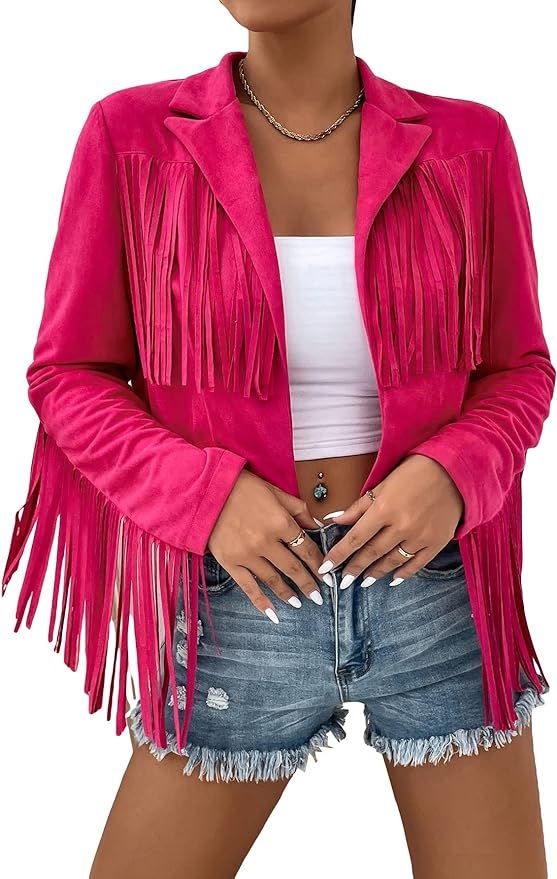 WDIRARA Women's Fringe Drop Shoulder Long Sleeve Button Down Casual Shacket Jacket | Amazon (US)