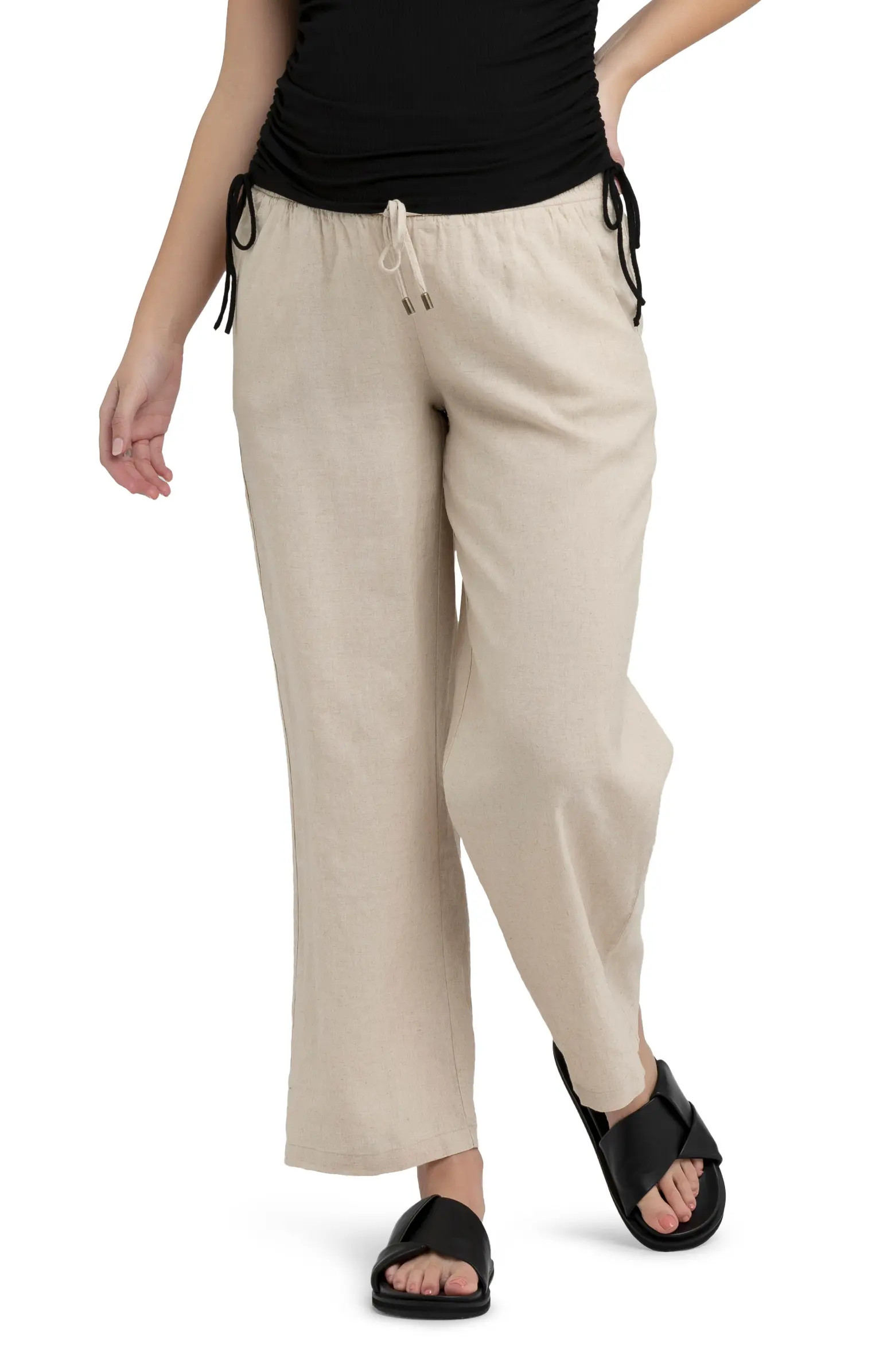 Indi Wide Leg Linen Blend Maternity Pants | Nordstrom