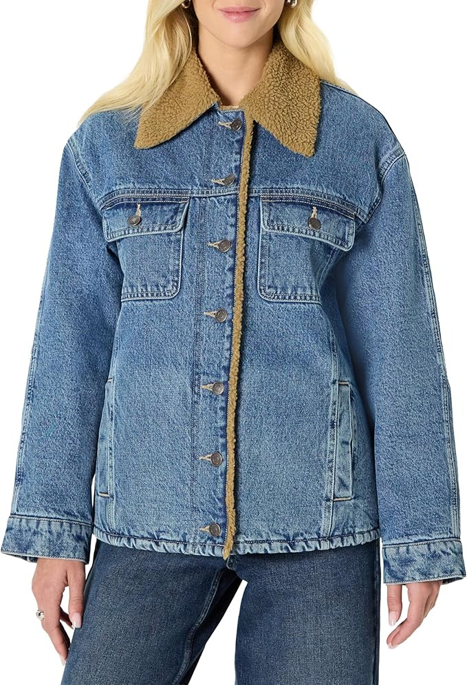 Amazon Essentials (Demi's Pick) Women's Oversized-Fit Faux-Shearling Lined Denim Jacket | Amazon (US)
