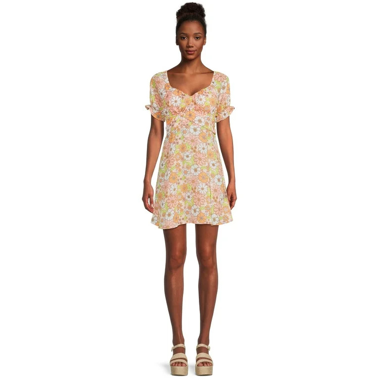 Madden NYC Juniors’ Peasant Dress with Puff Sleeves and Back Tie, Sizes XS-3XL | Walmart (US)