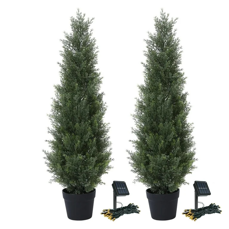 2 Pack 3ft Artificial Cedar Topiary Trees for Outdoors, Fake Cypress Plants with Solar Light Stri... | Walmart (US)