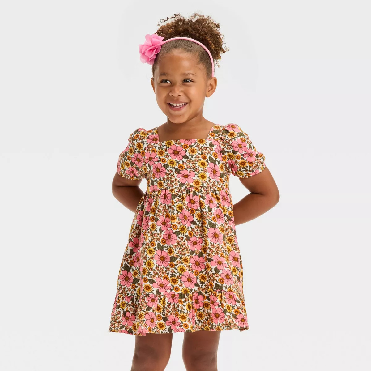 Toddler Girls' Floral Short Sleeve Dress - Cat & Jack™ Off-White | Target