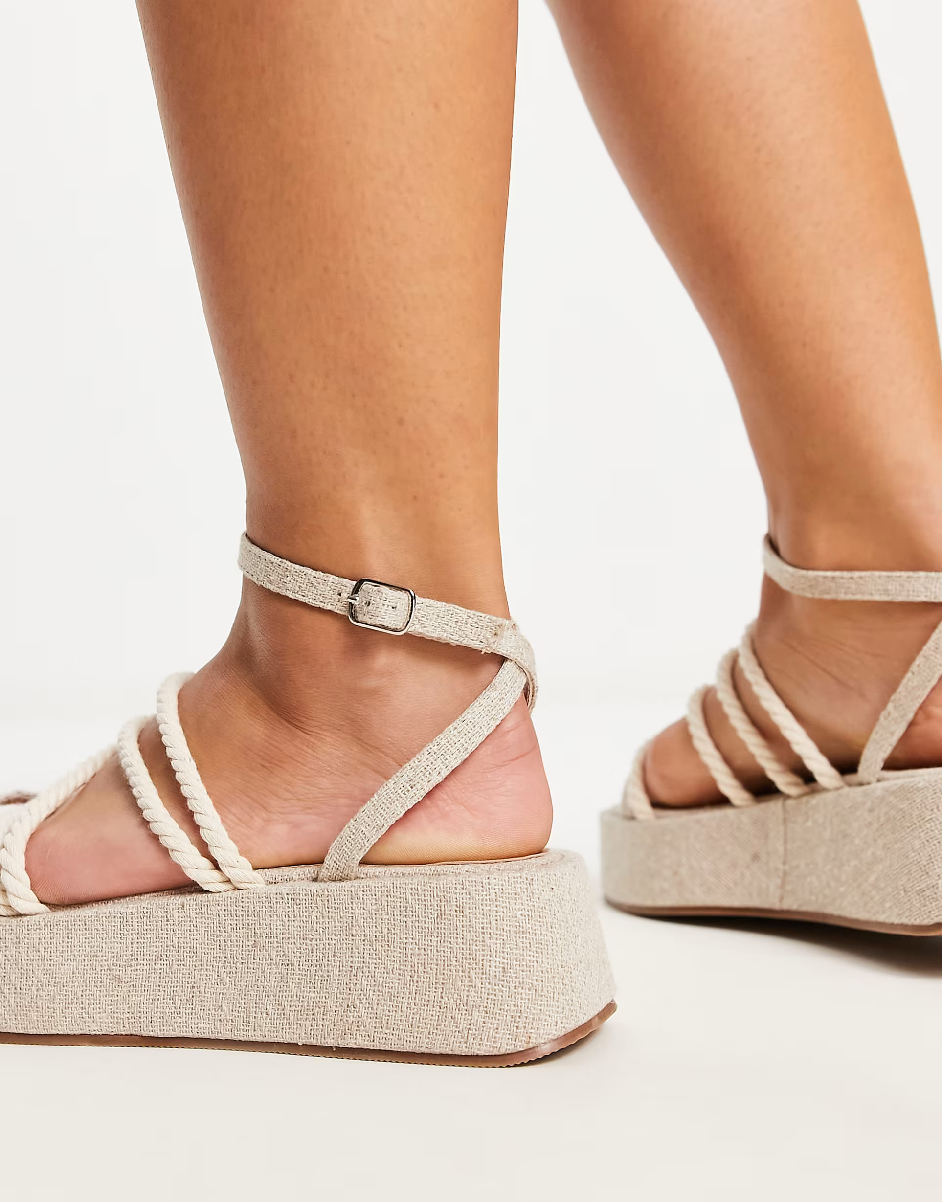 ASOS DESIGN Wide Fit Tabi rope detail flatforms in natural | ASOS (Global)